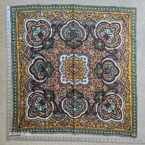 Silk Square Scarf With Hand Rolled Edges Green Gold Brown